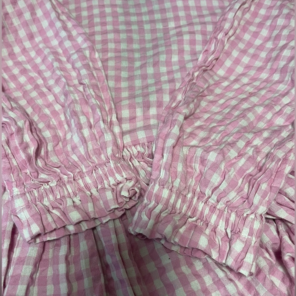 Free People Liza Drop Waist Gingham Midi Dress in Tuscany Pink Size XS - Picture 10 of 16